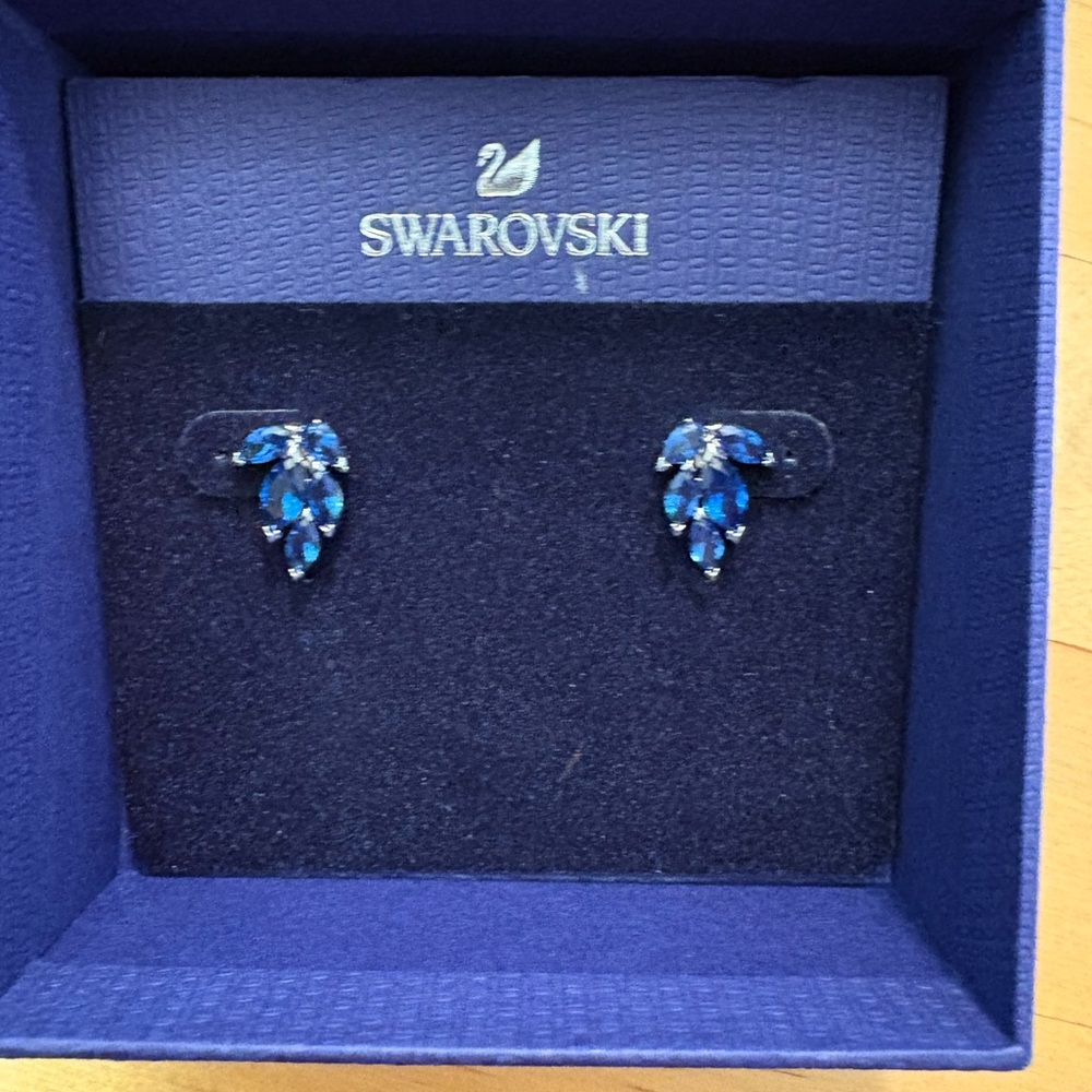 Swarovski Sapphire Blue Leaf Earrings